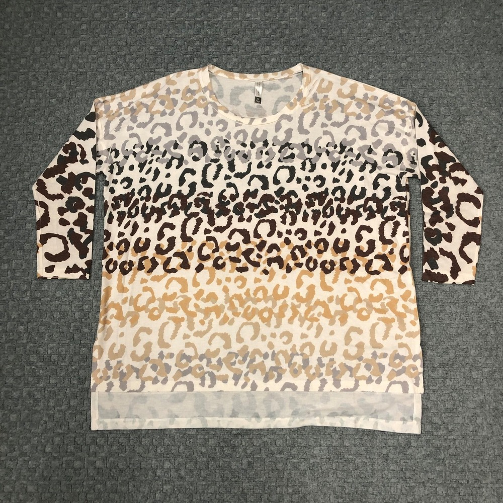 Whimsy Rose Shirt Womens XL Leopard Print Butterknit Pullover Made in USA Casual